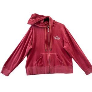 Vintage 90s Disneyland Pink Princess Crown Velour Hoodie Full Zip Womens XXL
